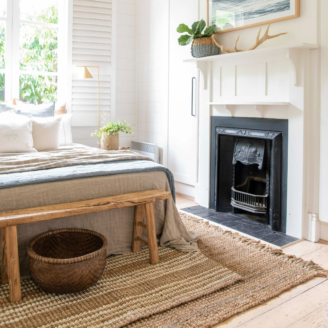 Natural Rug with fringe Rug and Osbourne stripe runner