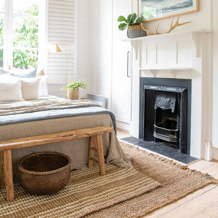 Natural Rug with fringe Rug and Osbourne stripe runner