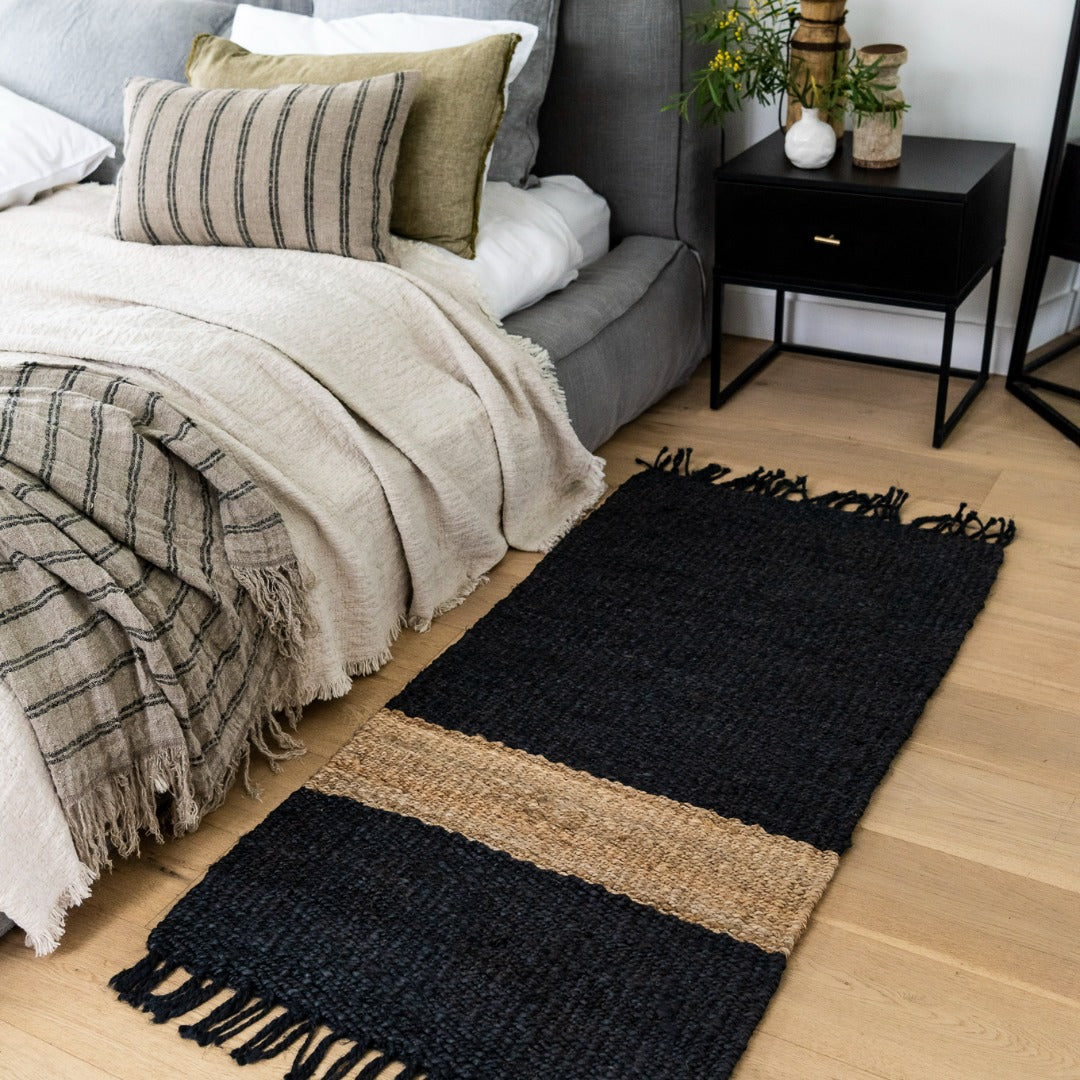 Stripe jute mat for bedroom