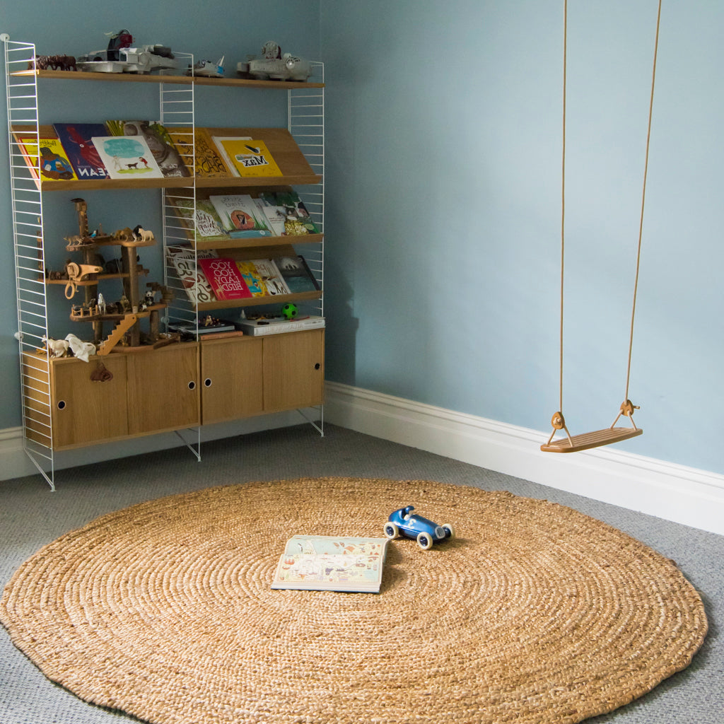 Natural round jute zebra home rug for kids playroom